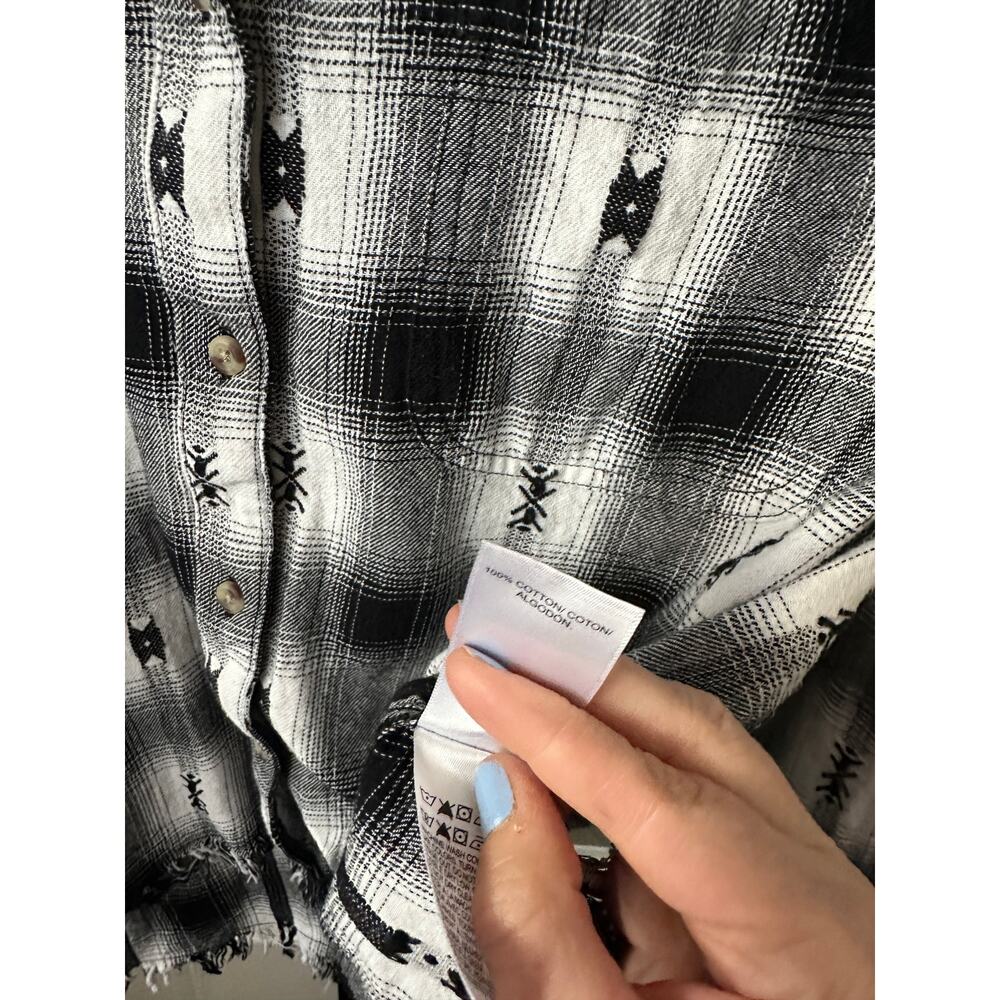 Lucky Brand Western Distressed Flannel Black and White Medium Womens - Picture 6 of 6